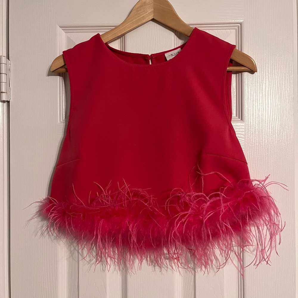 Size Medium Lelis Pink Feather Crop top (New without tags) - Picture 1 of 4